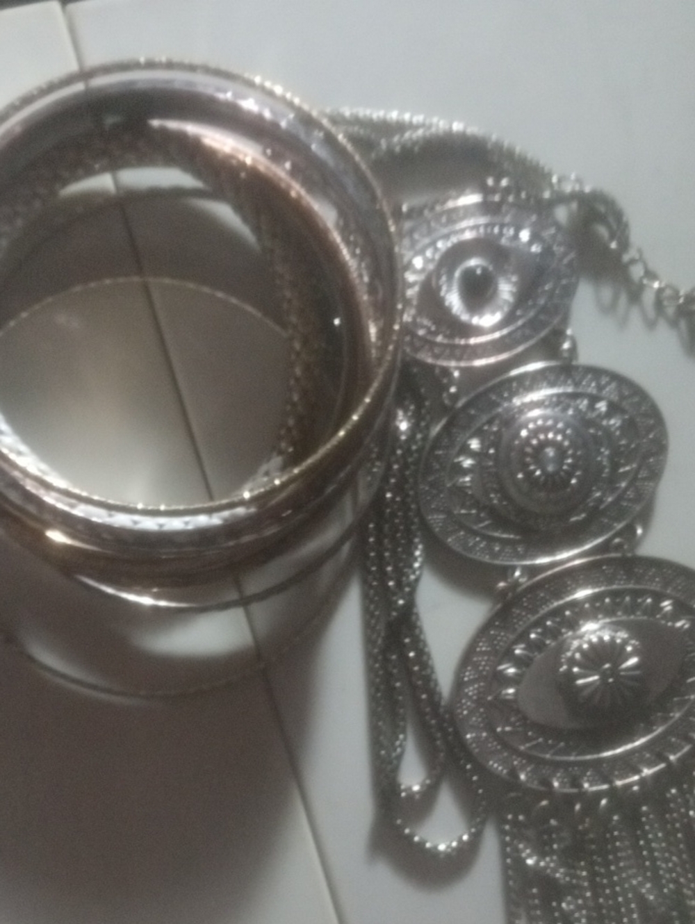 Silver And Gold -Tone Statement Bracelet Set - Necklace, Elegant Women Jewelry